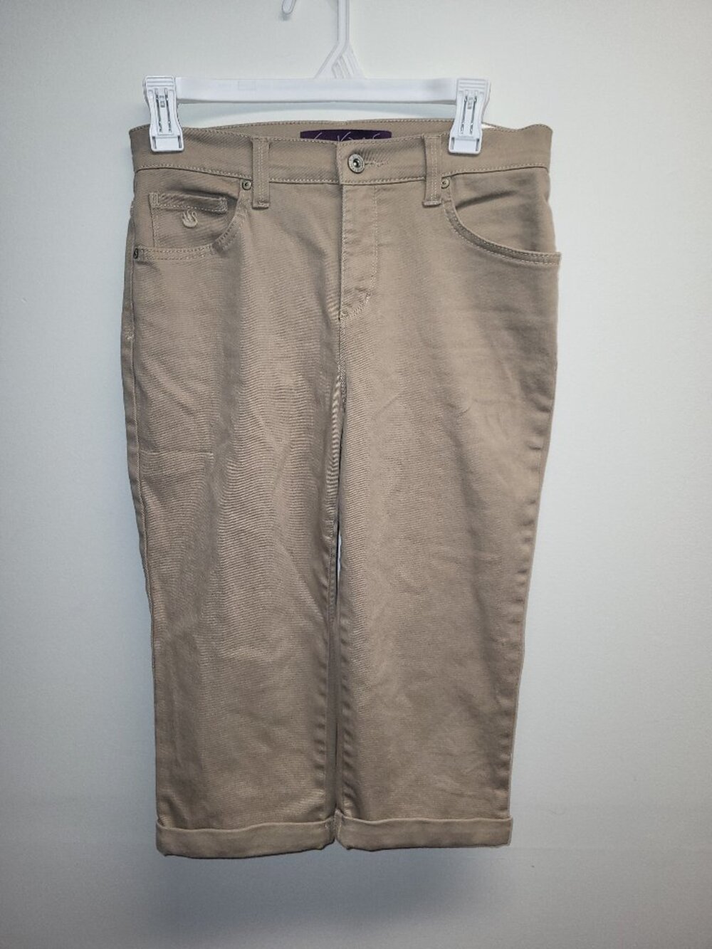 Gloria Vanderbilt Amanda Capri Khaki Beige Cuffed Pants Size 4p